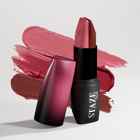 Staze 9To9 3 In 1 Matte Lipstick | 3 Unique Shades In 1 | 12 HRS Long Lasting, Transferproof | Non-Drying Formula With Intense Color Payoff | 01 Brick Pink | 3.8 G