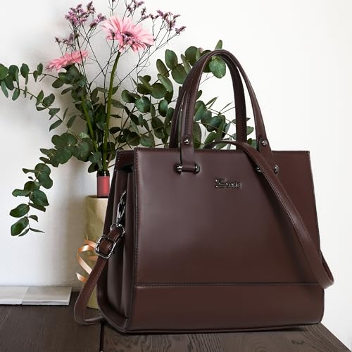 EXOTIC Women Feminina Solid Top Handle Tote Hand Bag, BROWN