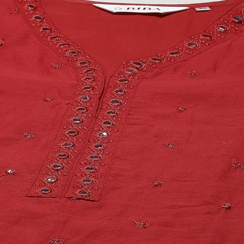 BIBA Women YARNDYED Straight Kurta Mix and Match(Summer Staples COLLECTION20282_RED_40)