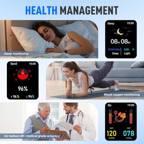 Domars Blood Pressure Smart Watch with Air Pump Cuff, 1.92" Health Monitor Blood Oxygen/Temperature/Heart Rate, 120+ Sports, 30-Day Battery, IP68 Waterproof, Android iOS Tracker for Men Women (Red)