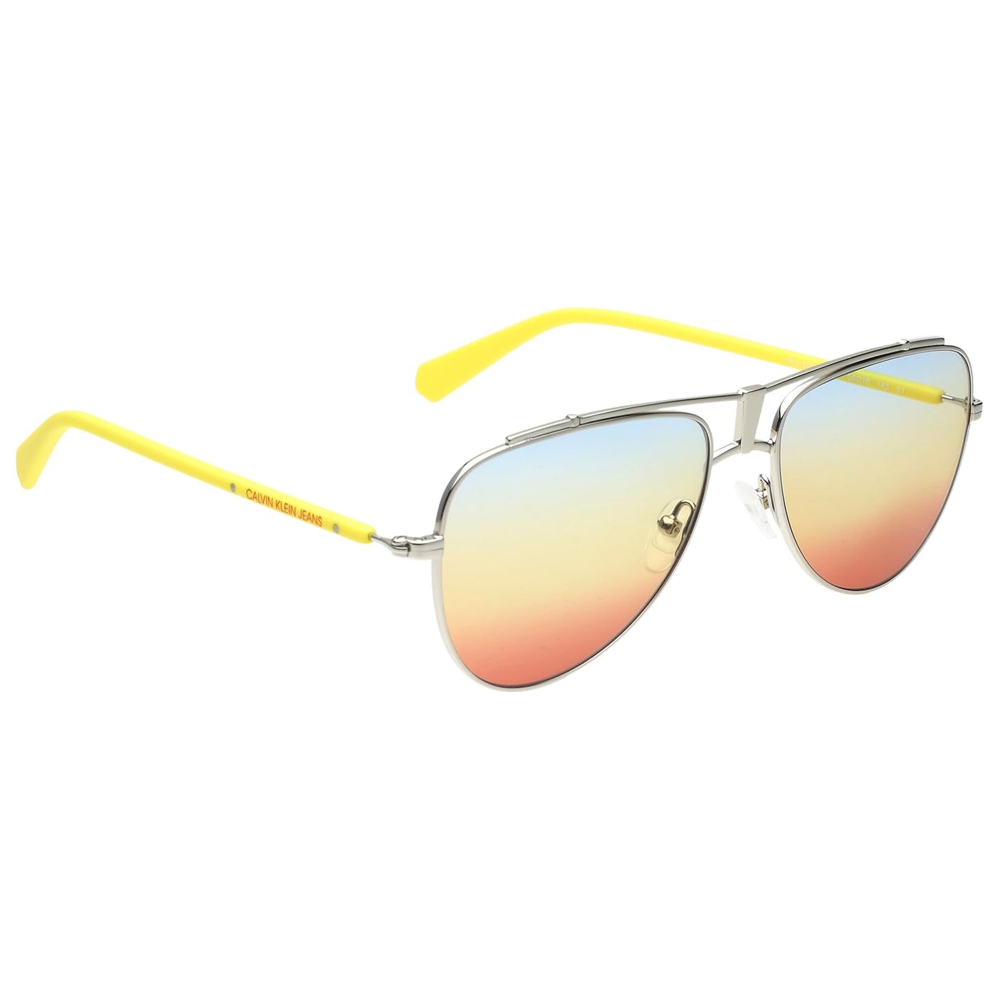 Calvin Klein Jeans|Silver Full Frame Aviator Sunglasses|100% UV Protected (Uv 400) Blue Gradient Faded Lens|Men's|Medium|CKJ 19302 045 56 S