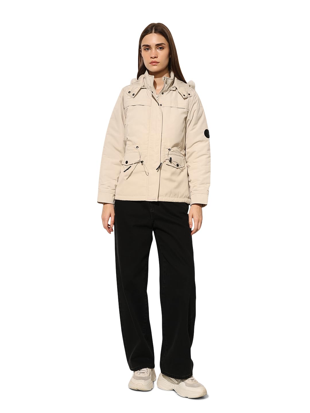 ONLY Women's Solid Regular Fit Cream Jacket