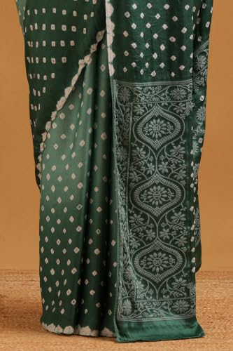 Soch Womens Sap Green Modal Silk Bandhani Printed Bandhani Saree
