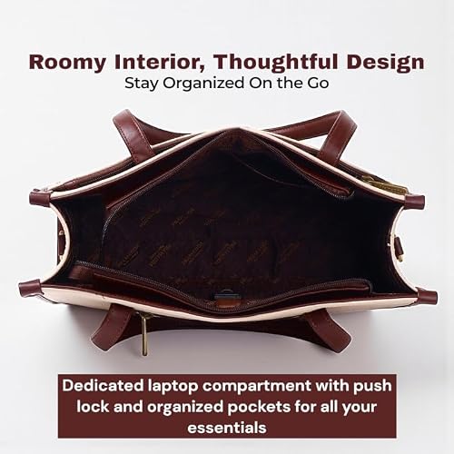 Pramadaa Pure Luxury Classic Madona Work Tote bags for women office use | hand bags for women's stylish | bags for women latest | Laptop Office Shoulder Handbag. (Walnut Beige)