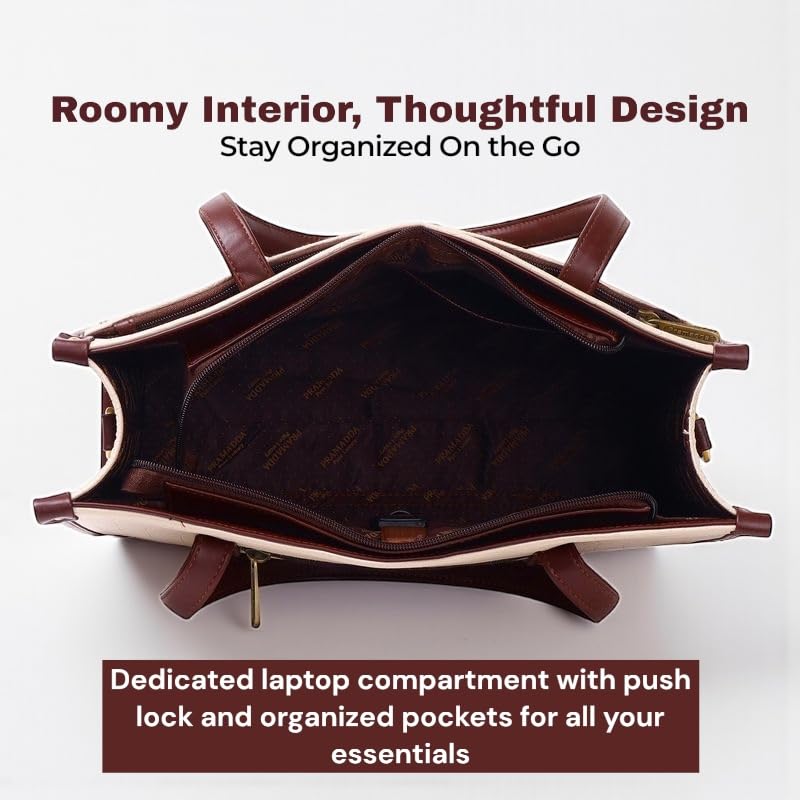 Pramadaa Pure Luxury Classic Madona Work Tote bags for women office use | hand bags for women's stylish | bags for women latest | Laptop Office Shoulder Handbag. (Walnut Beige)