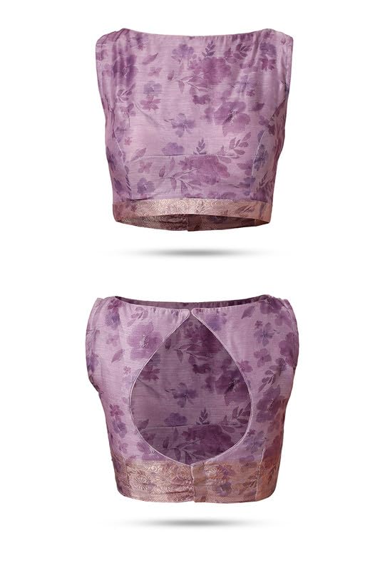 Soch Womens Purple Chanderi Floral Print Saree With Tassels