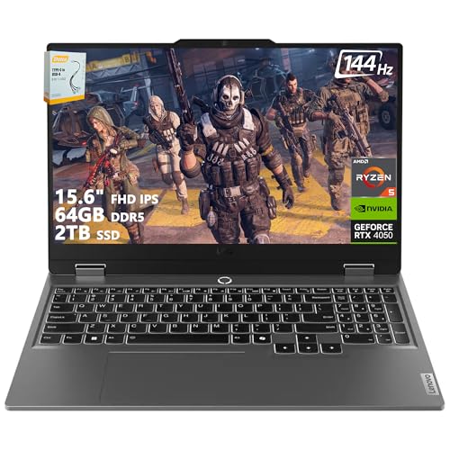 Lenovo LOQ Gaming Laptop | 15.6" FHD IPS 144Hz (100% sRGB G-SYNC) | AMD Ryzen 5 7235HS | 64GB DDR5 2TB SSD | NVIDIA GeForce RTX 4050 6GB | Backlit Wi-Fi 6 Privacy Camera Win11 w/DLCA Accessory
