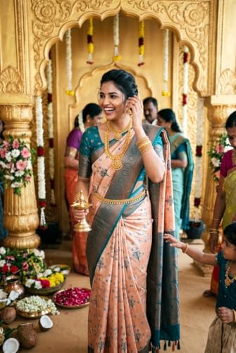 SREE KUMARAN Women's Kanchipuram Kubera Silk Pure Pattu Sarees With Blouse (VSK325-12)