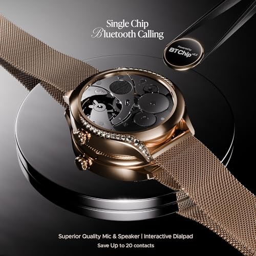 boAt Enigma Gem Women's Luxury Smart Watch w/ 1.19” (3.02cm) AMOLED Display, Emergency SOS Live Location Sharing, Female Wellness, Watch Face Studio, BT Calling, Watch for Woman (Rose Gold)