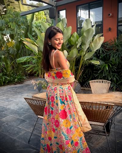 AG Clothing Women's Georgette Semi Stitched Lehenga Choli With Dupatta | Thread And Sequin Embroidery Pattern | Traditional, Wedding, Ethnic Wear Lehenga (AD-324ind-Beige)