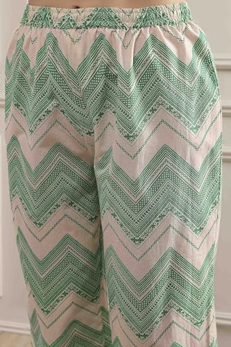 Biba Women's Green Cotton A-Line Printed Suit Set