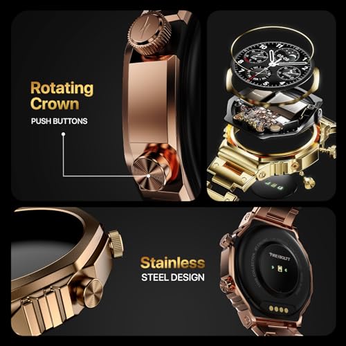 Fire-Boltt Onyx- 36.3mm AMOLED Always On Display Smart Watch, 466 * 466 High Resolution, Bluetooth Calling, Steel Design, IP67, 4GB Storage, 300+ Sports Modes, 130+ Watch Faces (Rose Gold)