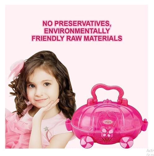 Kids Makeup Kit for Girls with Mirror, Portable Beauty Play Set with Pretend Lipsticks, Eyeshadow Palette, Brush & Cosmetic Accessories, Princess Role Play Gift Toy
