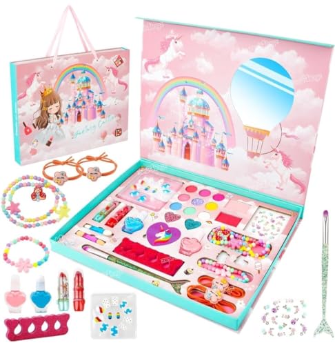 SHARNGA Big Size Kids Washable Makeup Kit, Fold Our Makeup Palette with Mirror, Make Up Toy Cosmetic Kit Gifts for Girls - Safety Tested- Non Toxic