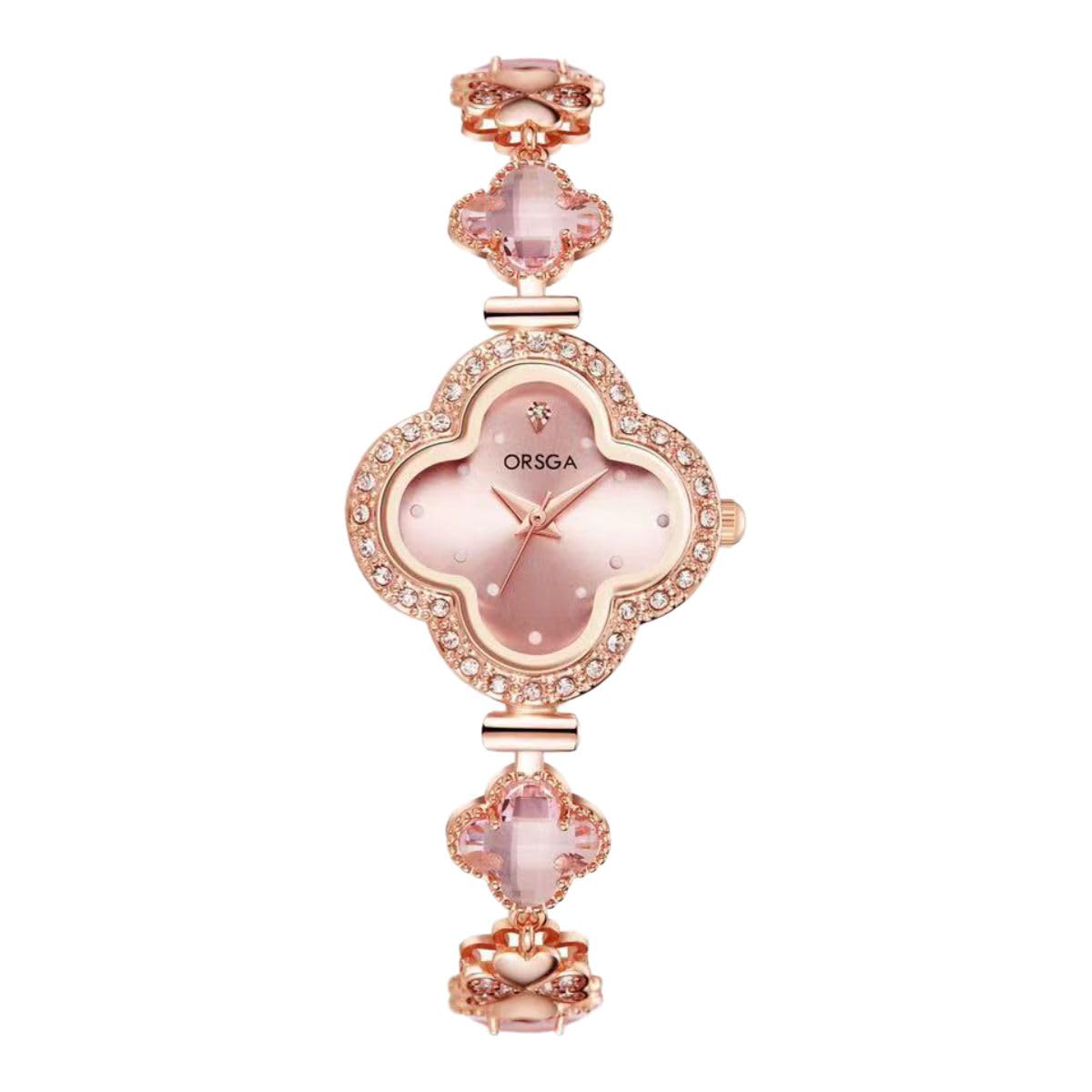 ORSGA Watches For Women CLOVER Shape Bracelet Stainless Steel Watch For Women - Latest Unique Women Watch Rose Gold Wrist Analog Ladies Watch Women Watches - Pink