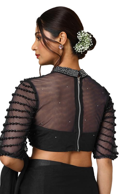 Soch Womens Black Embellished Nylon Blend Ready-To-Wear Saree With Belt