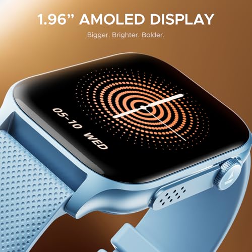 boAt Ultima Ember smartwatch with 1.96” AMOLED Display, AOD, Personalized Fitness Nudges, Functional Crown,100+ Sports Modes, Create Your Own Watchface, smartwatch for man and Woman (Mist Blue)