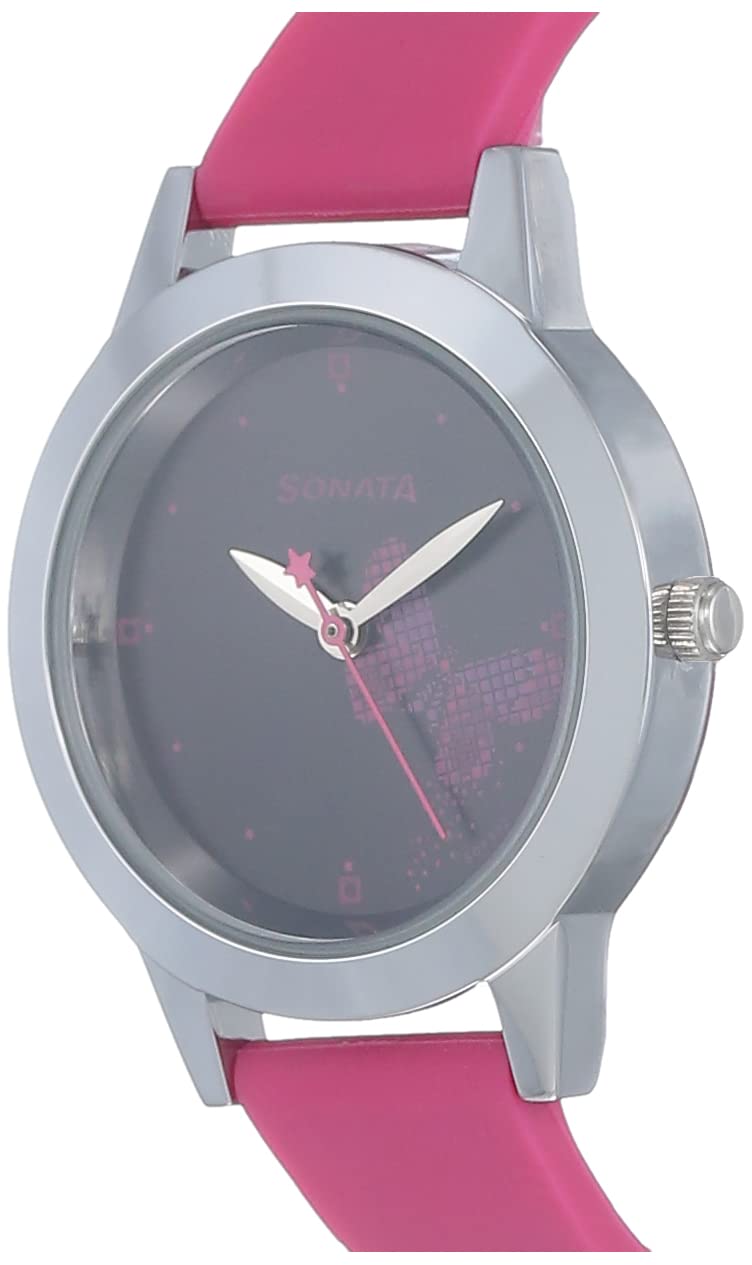 Sonata Quartz Analog Black Dial Pink Plastic Strap Watch for Women - NS87019SP01W