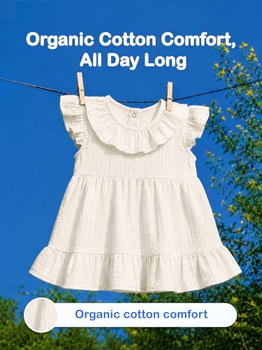 Kidbea Baby Girls Midi/Knee Frocks Birthday Gift | Summer Dress | New Cute Trendy Frock Made with Cotton Fabric White & Rust (5-6 Years)
