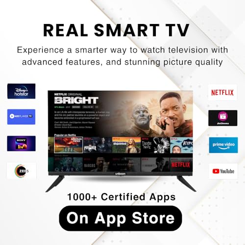 Uniboom_Optima Series 60 cm (24 Inch) HD Smart LED TV |Voice Control App, 30W Sonic Boom Speakers, 5000+ Free Movies, 500+ Apps, Mobile Remote & Screen Cast | Model 24S-ULT-AED