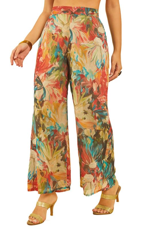 Soch Womens Multicolor Chiffon Blend Botanical Print Co-Ord Set