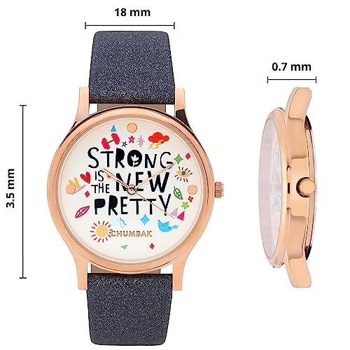 TEAL BY CHUMBAK Round Dial Analog Watch for Women,Strong is New Pretty Collection, Solid Vegan Leather Strap,Gifts for Women/Girls/Ladies,Stylish Fashion Watch for Casual/Work - Grey