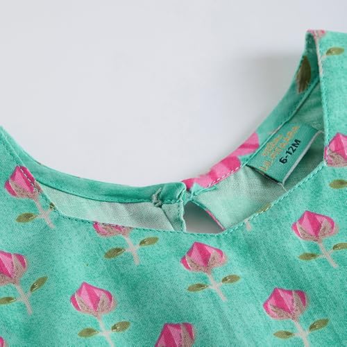 Hopscotch Girls Sleeveless Teal 2-Pc Floral Cotton Palazzo Set For Age (4-5 Years)