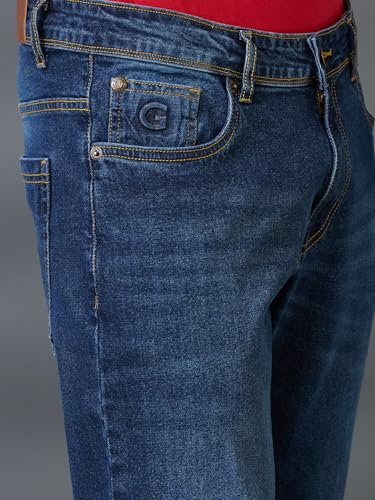 Giordano Men Mid Blue Cotton Regular Fit Mid-Rise Jeans