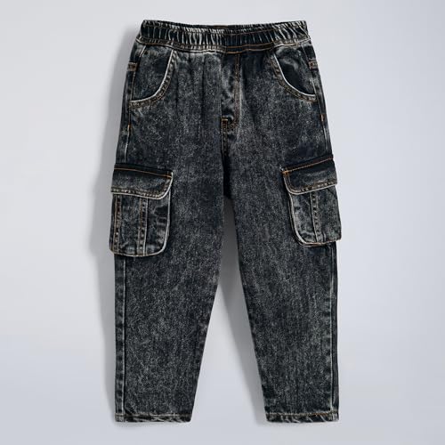 Hopscotch Girls Cotton Cargo Denim Jeans in Black Color for Age (2-3 Years)