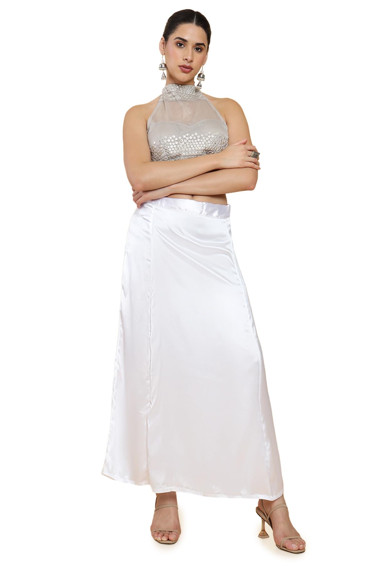 Soch Women White Satin Solid Petticoat