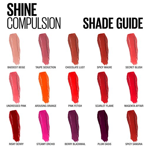 Maybelline Color Sensational Shine Compulsion Glossy Lipstick Makeup, Berry Blackmail, 0.1 Oz.