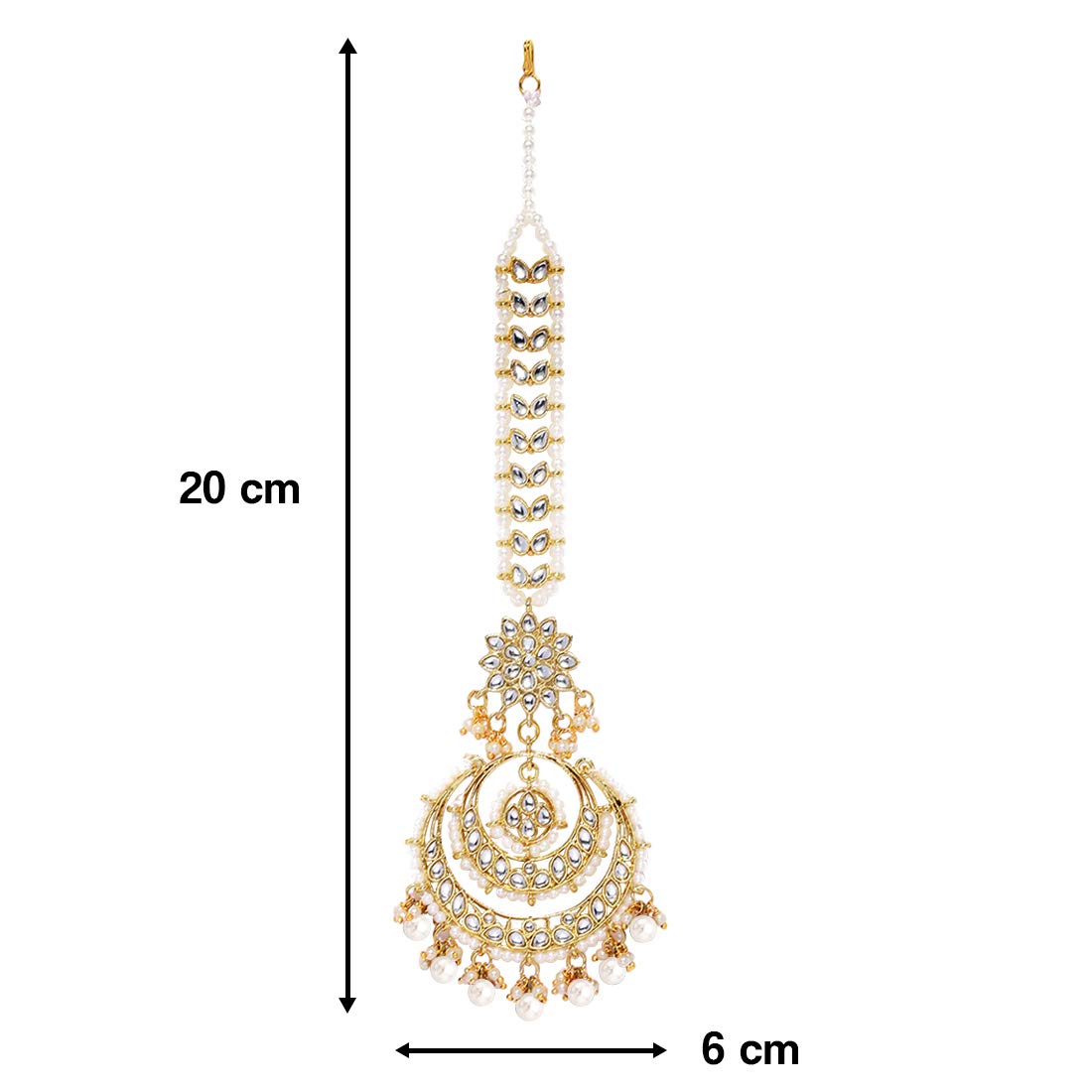 Peora Gold Plated Wedding Kundan White Pearl Maang Tikka for Women