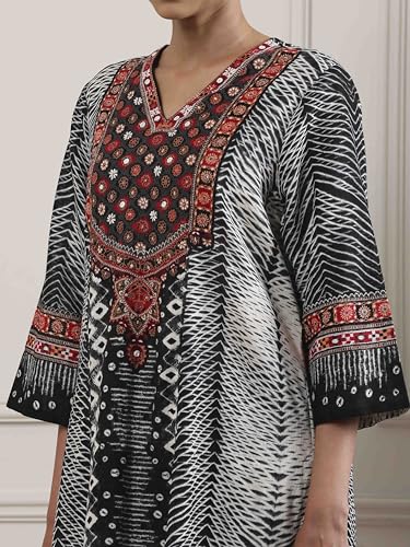 Biba Women Black Cotton Straight Suit Set_34