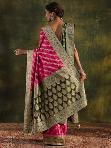 Libas Art bandhani woven design Satin Saree For Women With Unstitched Blouse Piece | Traditional Saree For Festive & Wedding