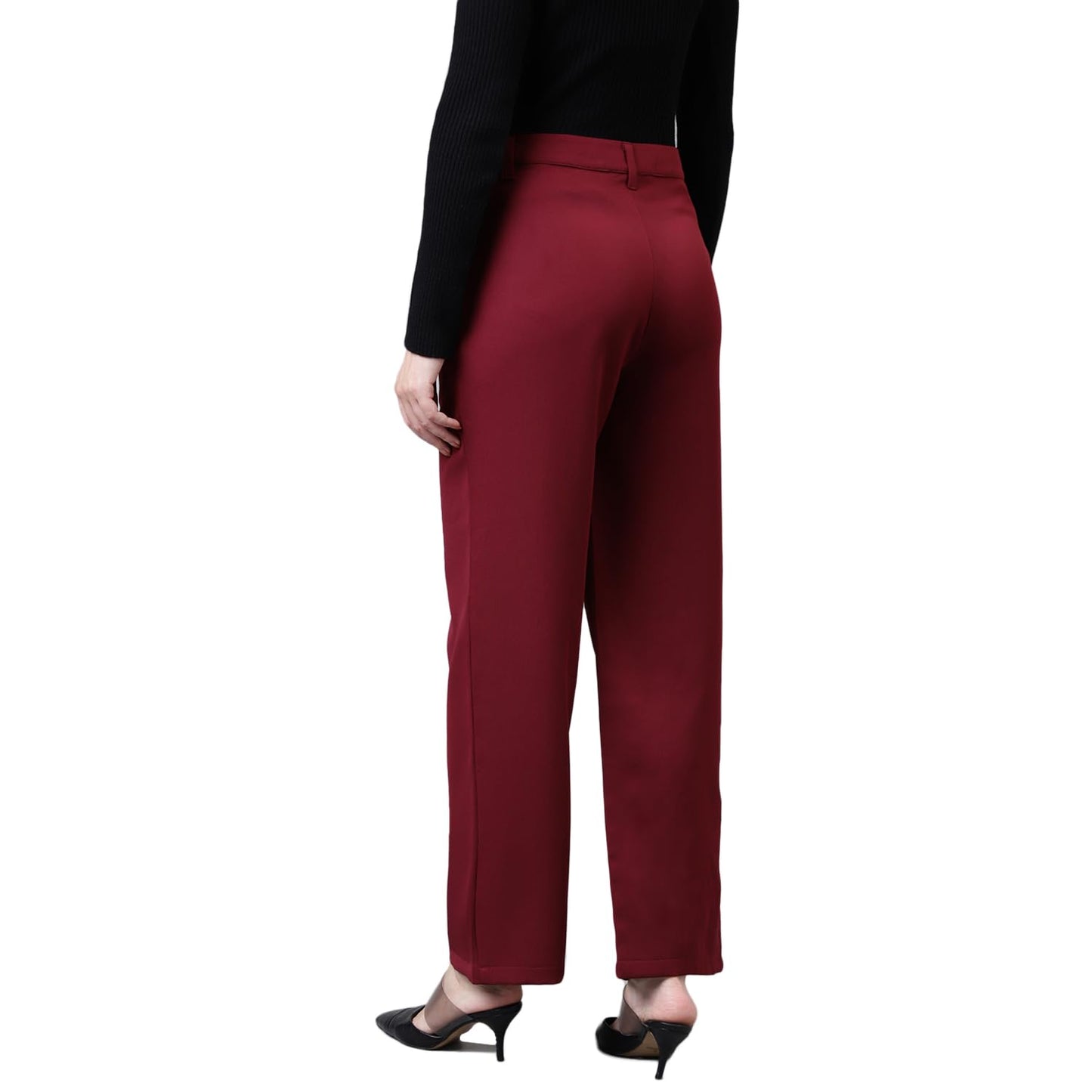 Latin Quarters Women's Solid Straight Maroon Pant_L