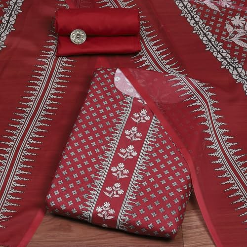 Biba Women Green-Maroon Cotton Unstitched Suit Set_Free Size