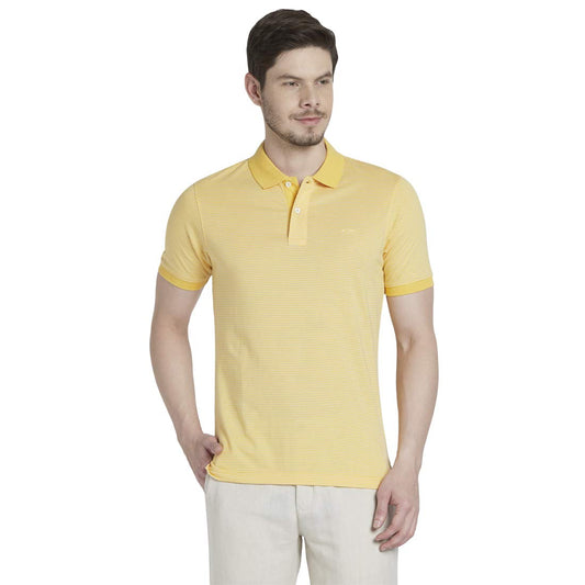 Colorplus Striped Medium Yellow Coloured Men's Cotton T-Shirt (Size:- S)