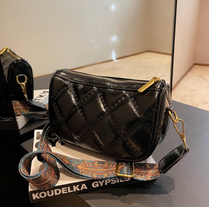 Diva Dale Quilted Crossbody Bag for Women, Adjustable Strap, Zipper Closure (Black)