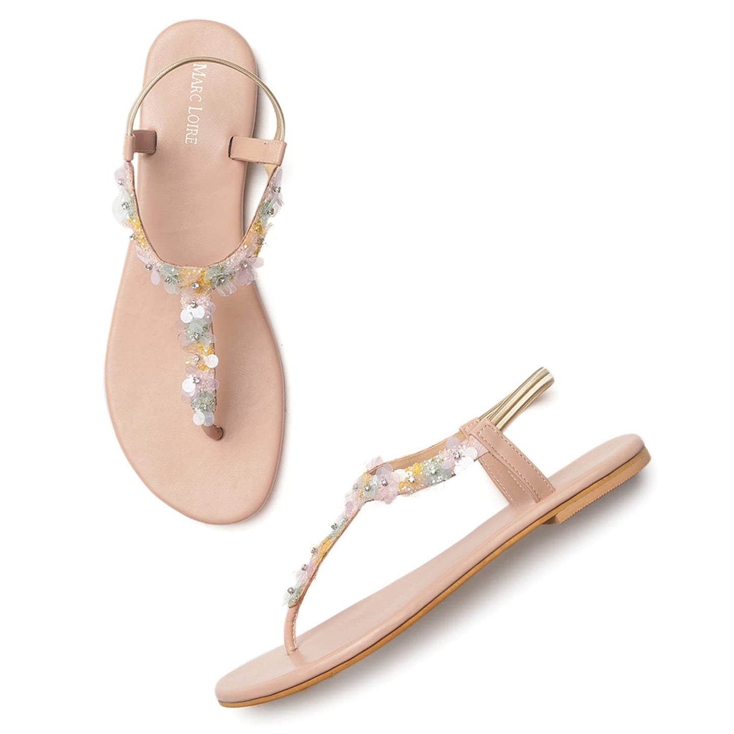 Marc Loire Women's Floral Embellished Pair of Fashion Flat Sandals (Multi, numeric_8)