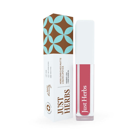Just Herbs Ayurvedic Creamy Matte Long Lasting Liquid Lipstick, Lightweight & Hydrating Lip Colour with Liquorice & Sweet Almond Oil - Raspberry Pink