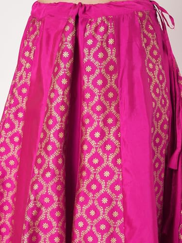 studio rasa Women's Silk Blend Block Printed Kalidaar Skirt for Wedding Festive Party(SKTC62510XL_Pink_X-Large)