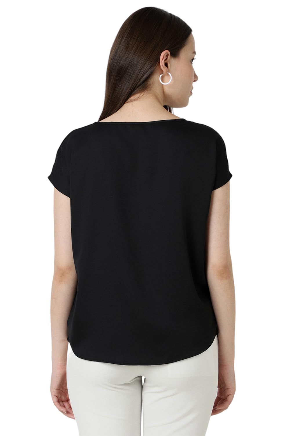 Van Heusen Women's Regular Fit T-Shirt (VWTSFRGFR01618_Black