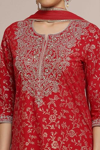Biba Women Green-Maroon Cotton Straight Printed Suit Set_36