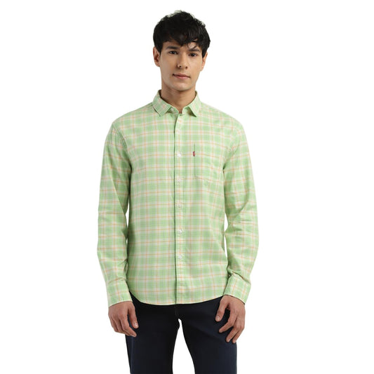 Levi's Men's Spread Collar Slim Fit Checked Shirts Light Green