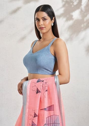 SALWAR STUDIO Sky Blue Denim Readymade Blouse- Pack of 1.