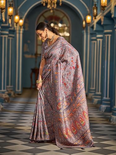 SWORNOF Womens Pashamina pure viscose Saree with Unstitched blouse piece