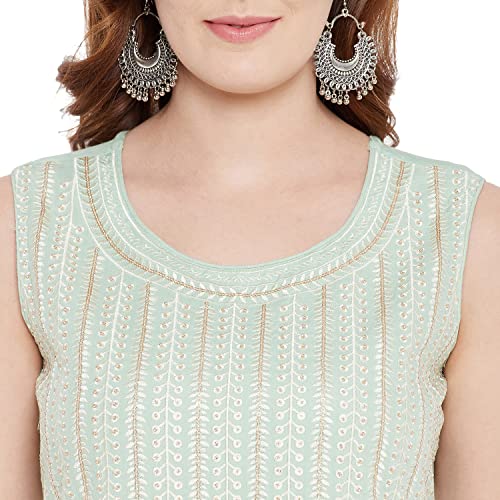 Rangavali Stylish Sea Green Festive Tiered Anarkali Dress for Women | Western A-Line Maxi Sleeveless Long Gown for Womens | Fusion Dresses for Ladies | 1 Pcs Dress | M, 34
