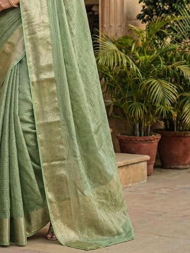 AKHILAM Women's Light Green Viscose Leheriya Printed Saree With Unstitched Blouse Piece (PINK5006_AI)