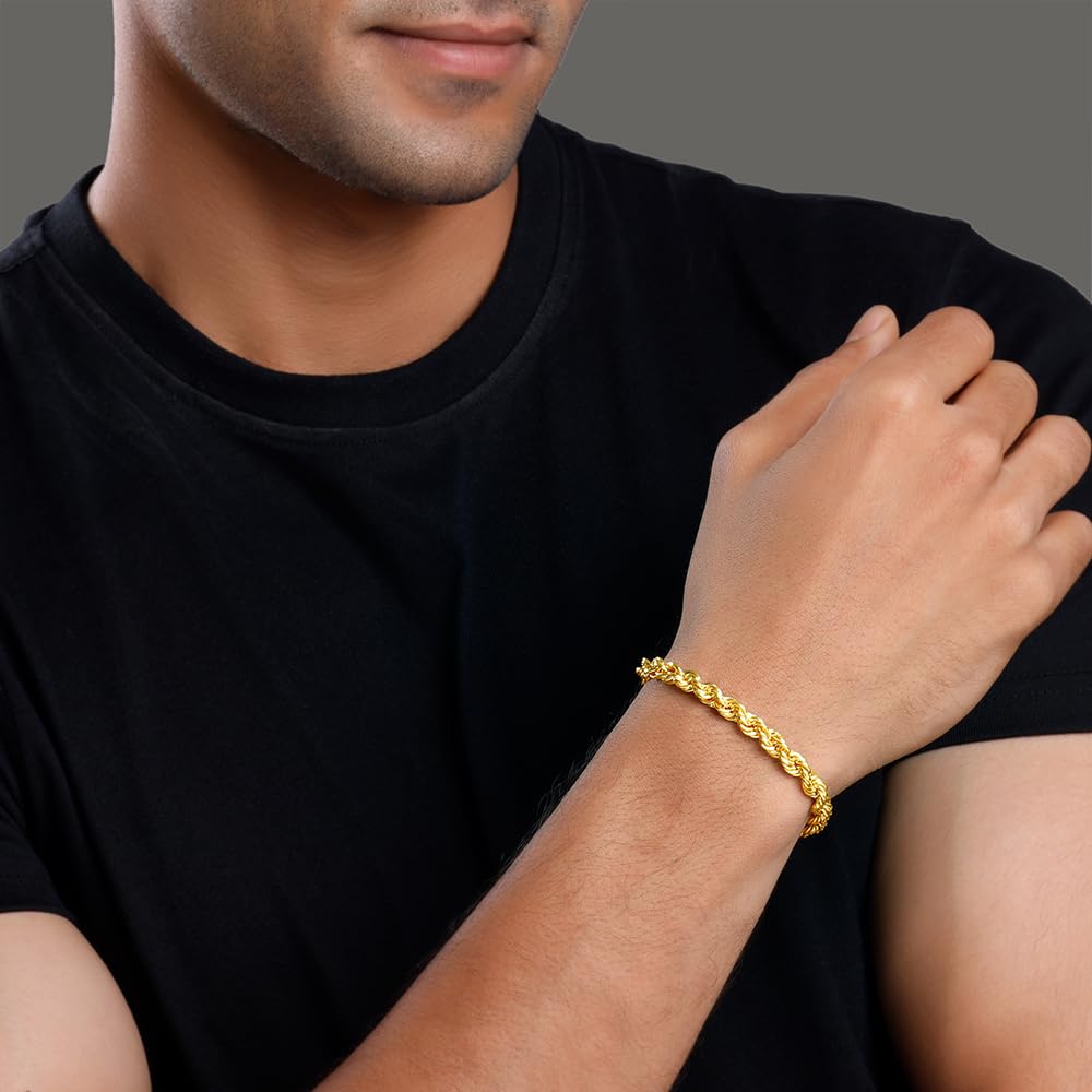 GIVA 925 Silver Golden Rope Bracelet For Him, Adjustable |Gifts for Men & Boys | With Certificate of Authenticity and 925 Stamp | 6 Months Warranty