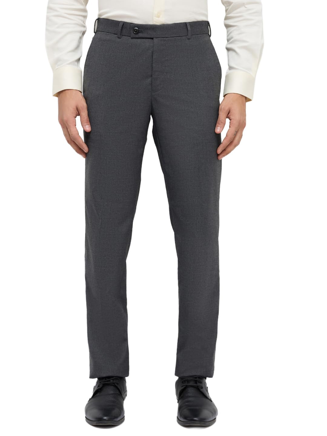 Park Avenue Men Slim Fit Solid Pattern Polyester Blend Flat Front Formal Trouser Dark Grey